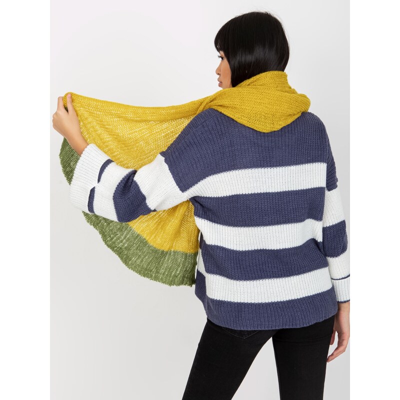 Fashionhunters Žlutá a zelená dvoubarevná dámská pletená šála