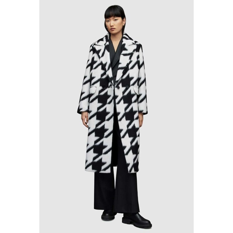 Kabát s příměsí vlny AllSaints černá barva, přechodný, oversize
