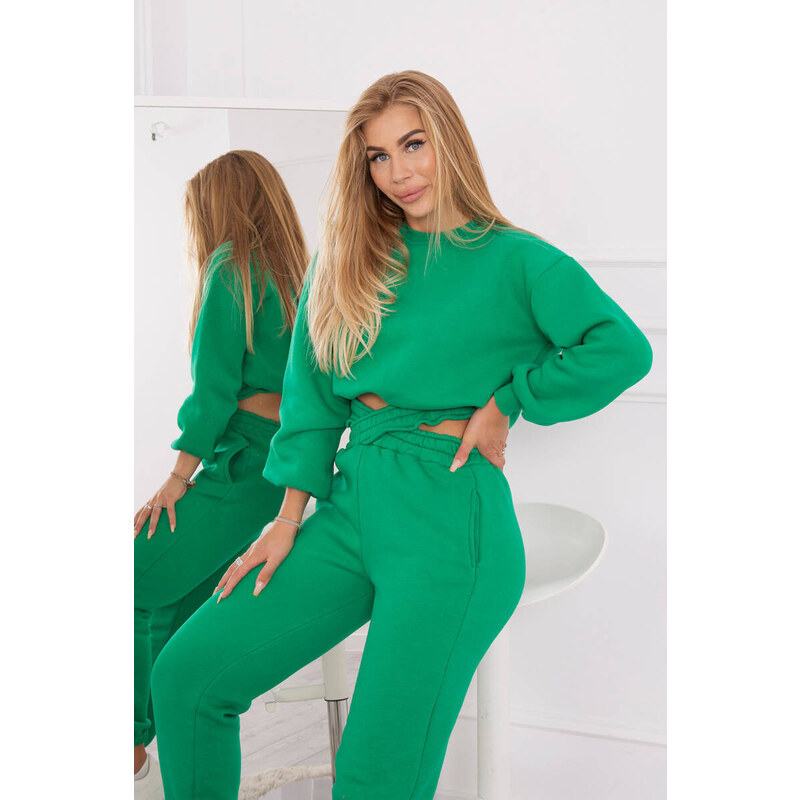 K-Fashion Zateplený set s krátkou mikinou zelený