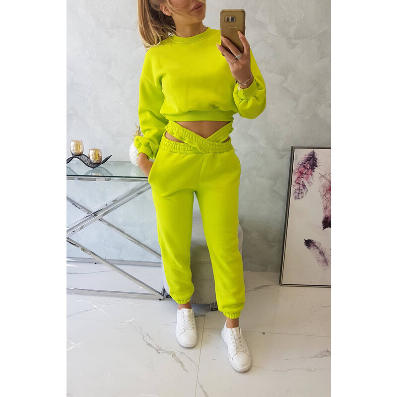 K-Fashion Zateplená souprava s krátkou mikinou pistácie