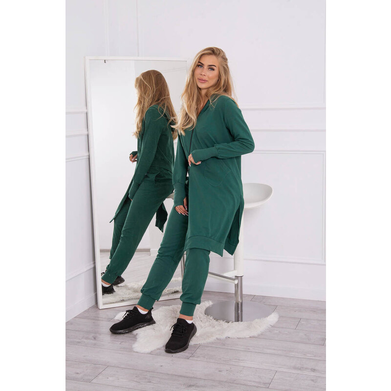 K-Fashion Mikinová souprava s delší stranou tmavě zelená