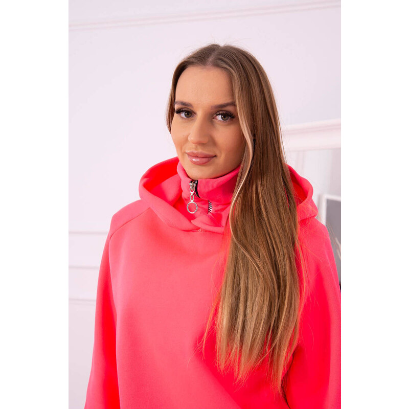 K-Fashion Zateplený rolák a mikina s kapucí růžová neonová