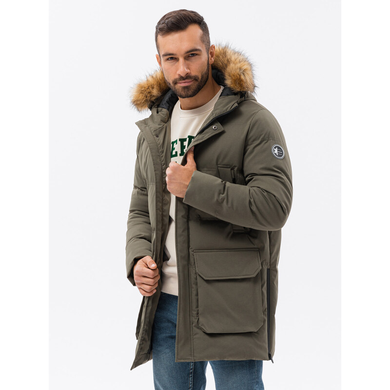 Ombre Clothing Pánská zimní prošívaná bunda - khaki C554