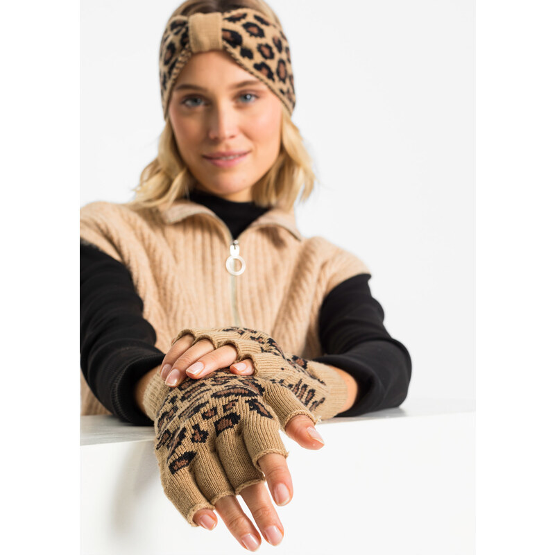 bonprix Čelenka a rukavice (2dílná souprava) béžová Žena