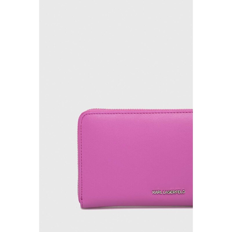 Kožená peněženka Karl Lagerfeld růžová barva
