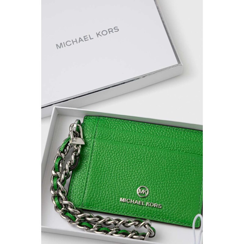 Kožené pouzdro na karty MICHAEL Michael Kors zelená barva