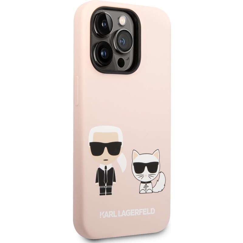 Ochranný kryt pro iPhone 14 Pro - Karl Lagerfeld, Liquid Silicone Karl and Choupette Pink