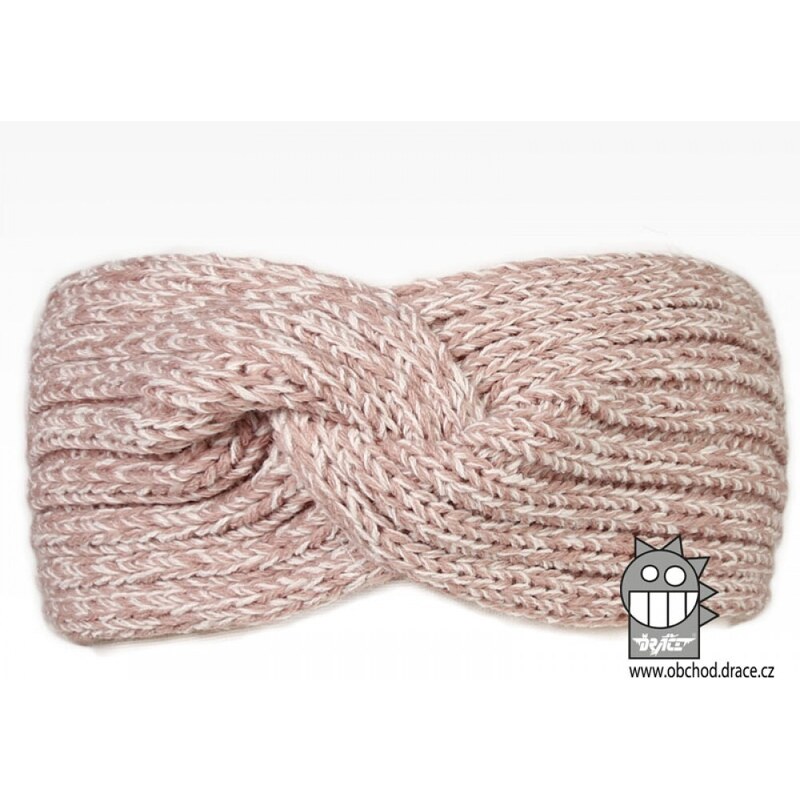 Pletená čelenka Dráče - Twist 01, starorůžová melír