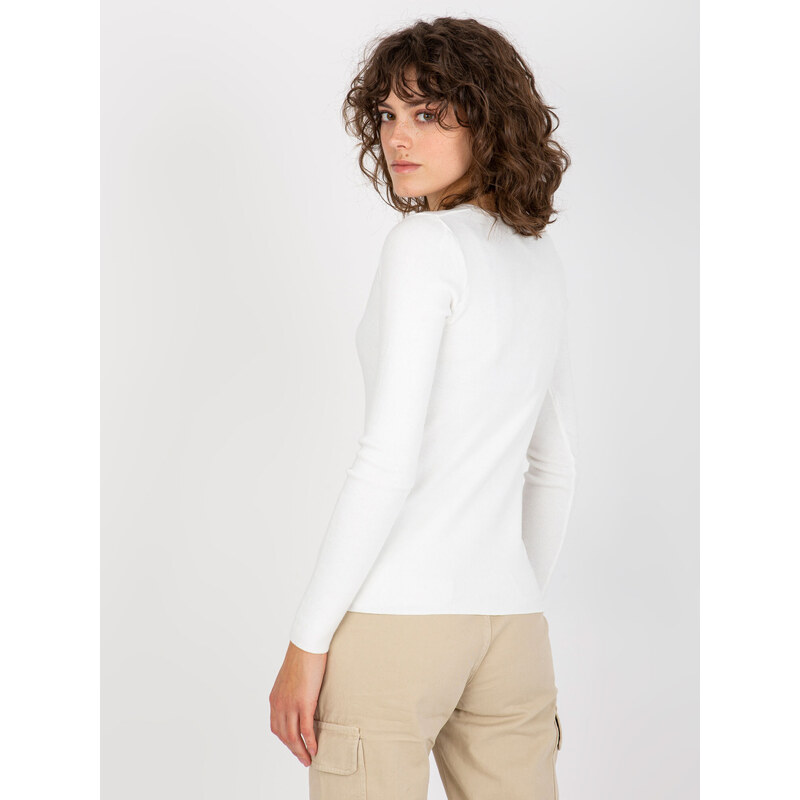 Fashionhunters Bílý jednoduchý klasický svetr s výstřihem