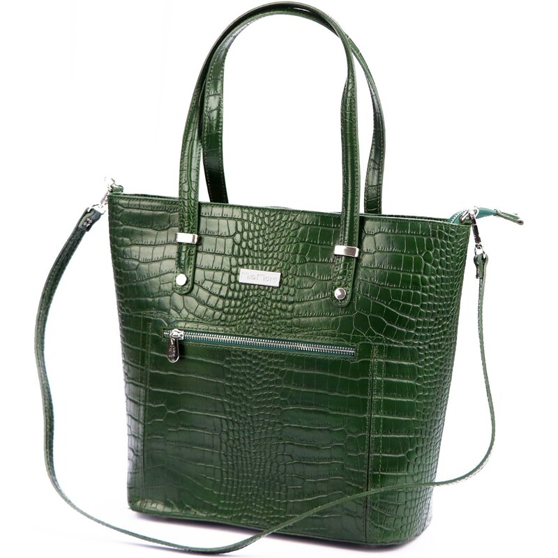 Kožená kufříková kabelka MiaMore 01-011 COCO zelená