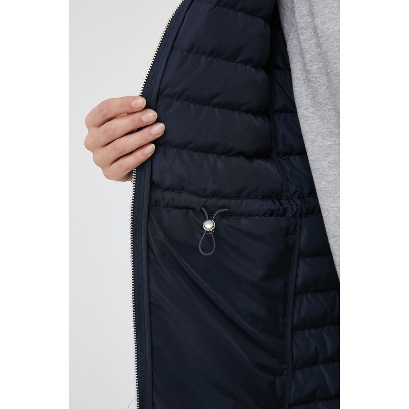 Péřová bunda Tommy Hilfiger dámská, tmavomodrá barva, přechodná