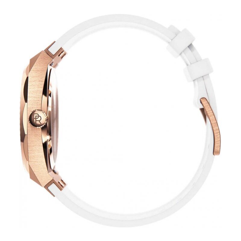 Zlaté dámské hodinky Paul Rich s gumovým páskem Heart of the Ocean - White Rose Gold Pink Swarovski Crystals