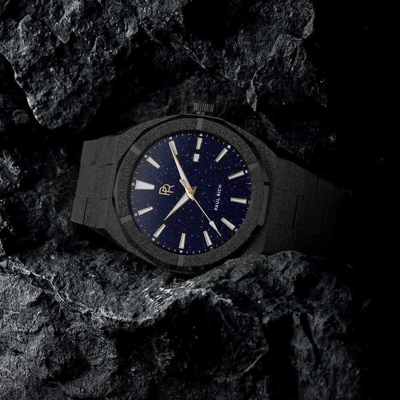 Černé pánské hodinky Paul Rich s ocelovým páskem Frosted Star Dust - Black  45MM - GLAMI.cz