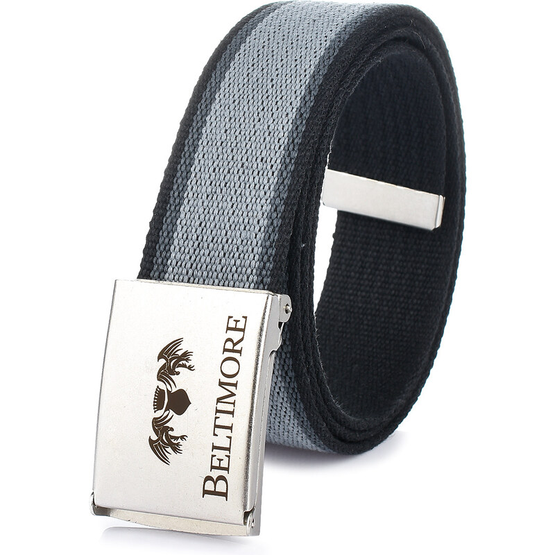 Textilní premiový pásek Beltimore šedý/černý W31 včetně krabičky