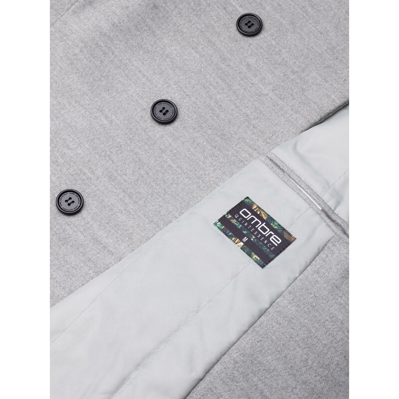 Ombre Clothing Pánský kabát s asymetrickým zapínáním - šedý melír V1 OM-COWC-0102
