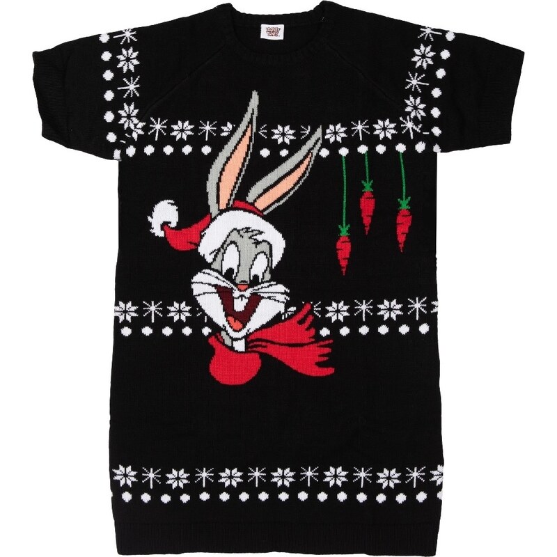 Černé pletené vánoční šaty Looney Tunes Černá