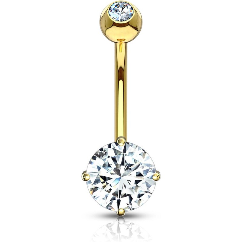 Atreya 14kt zlatý piercing do pupíku s čirými zirkony, Au 585