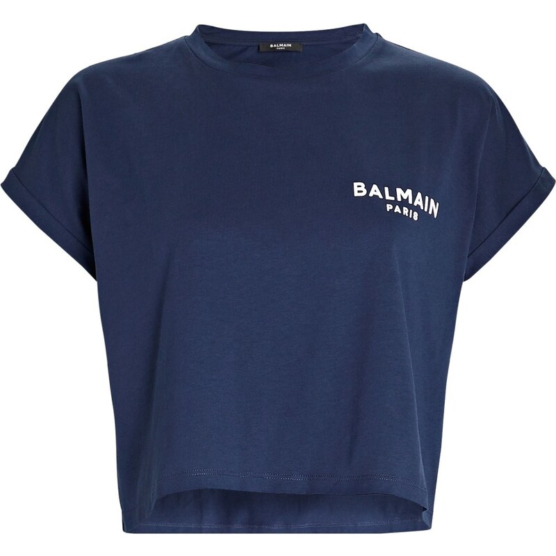 BALMAIN Paris Fit Blue crop tričko