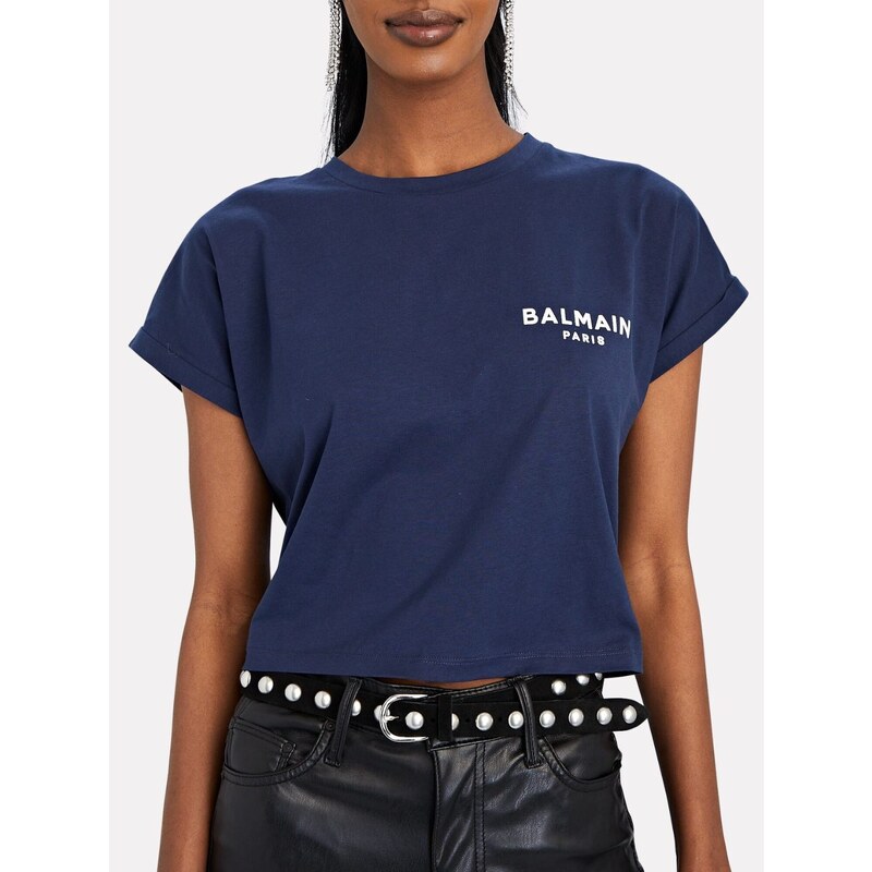 BALMAIN Paris Fit Blue crop tričko