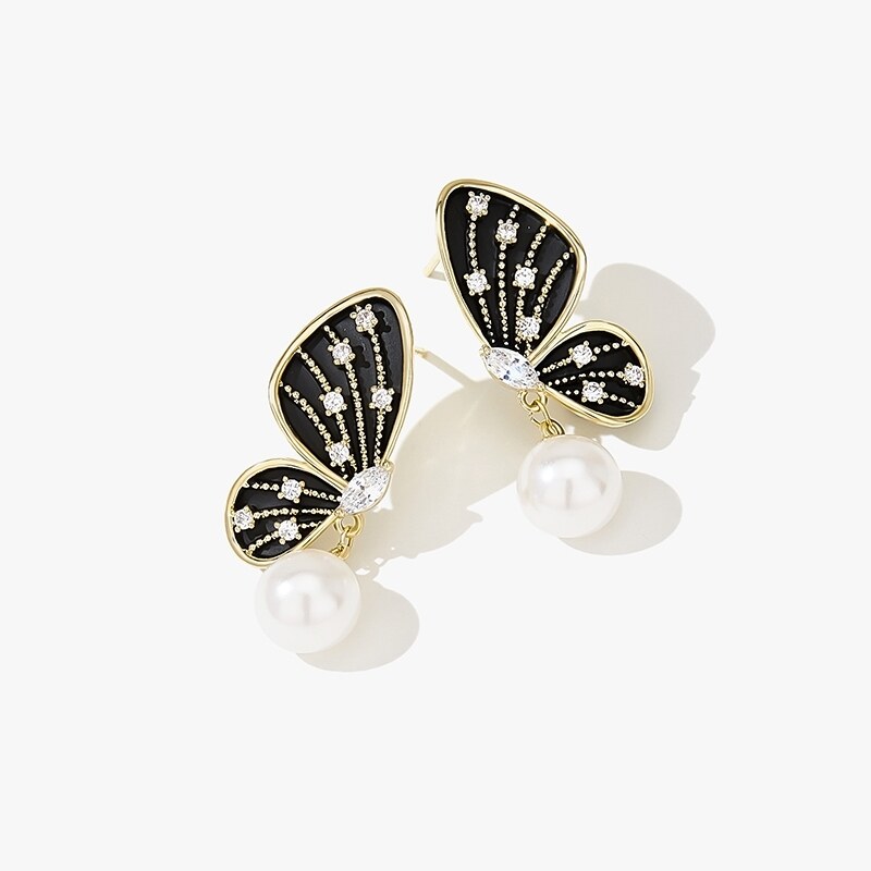 JAY Náušnice s perlou a zirkony Estafania - motýl