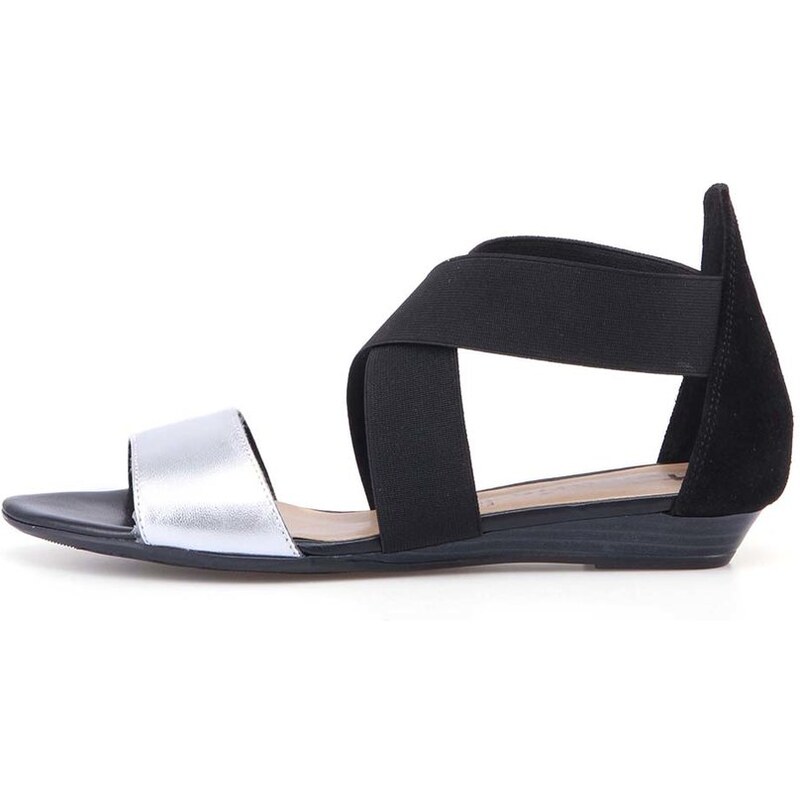 Stříbrno-černé kožené sandálky Tamaris