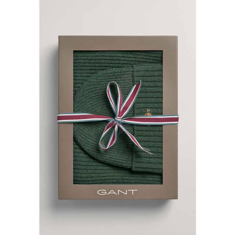 ČEPICE GANT D1. BEANIE SCARF GIFT BOX zelená S/M