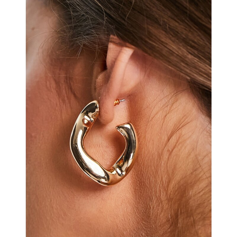 ASOS DESIGN hoop earring with twist link design in gold tone