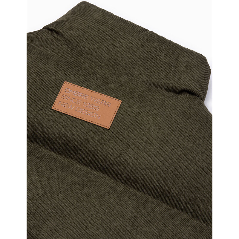 Ombre Clothing Pánská prošívaná vesta - tmavě olivová V57