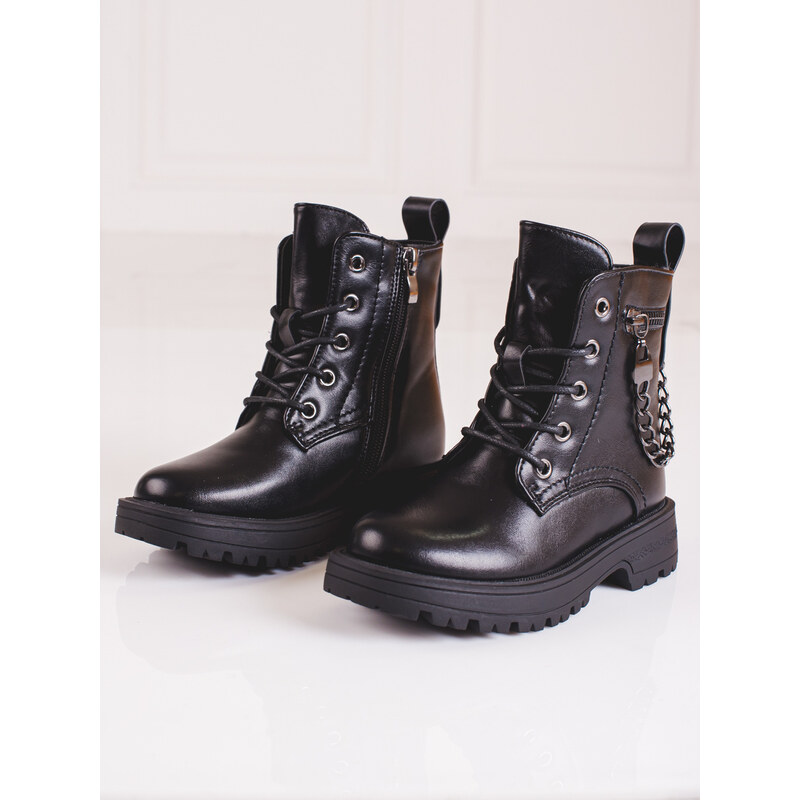 Black girls' ankle boots with Shelvt chain