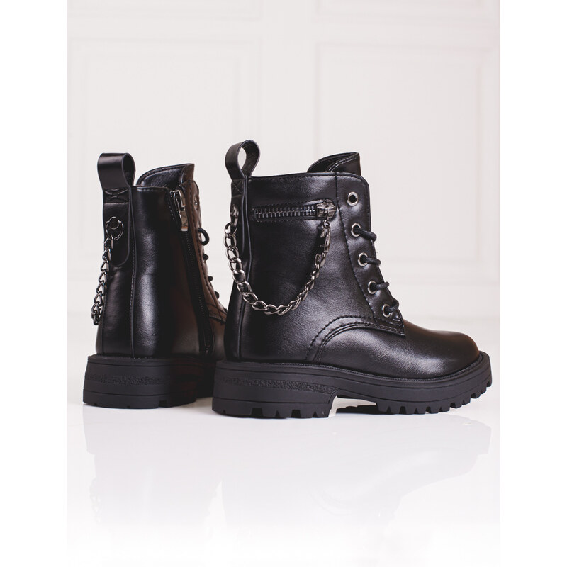 Black girls' ankle boots with Shelvt chain