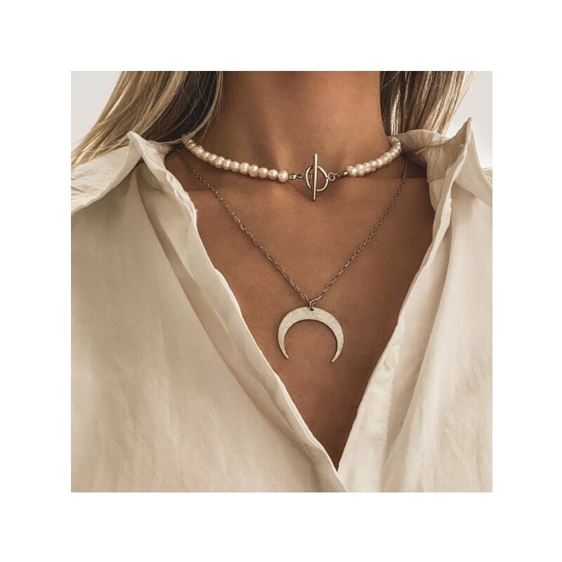 Manoki Perlový choker náhrdelník Blanca - chirurgická ocel, sladkovodní perla