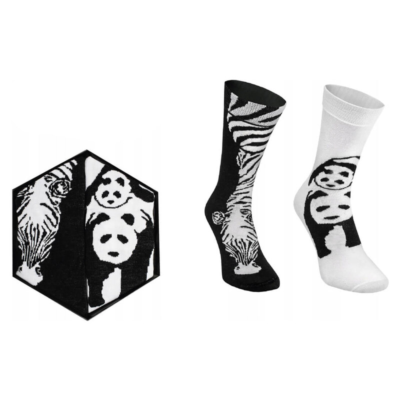 Kesi Duhové ponožky se zvířecími motivy Zebra Panda černá a bílá 2 páry