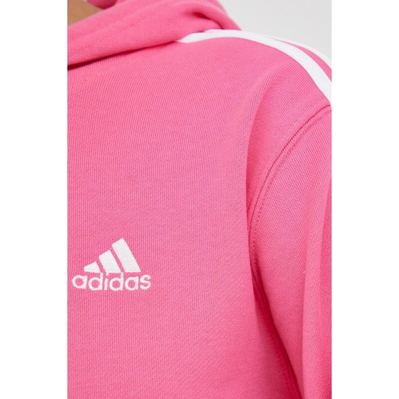 Bavlněná mikina adidas dámská, růžová barva, s kapucí, s aplikací