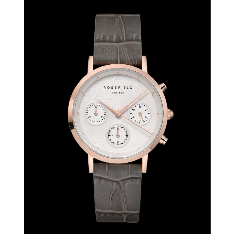 Rosefield dámské hodinky The Gabby White Sunray Croco Grey Rose Gold 57307320