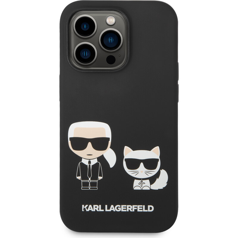 Ochranný kryt pro iPhone 14 Pro - Karl Lagerfeld, Liquid Silicone Karl and Choupette Black