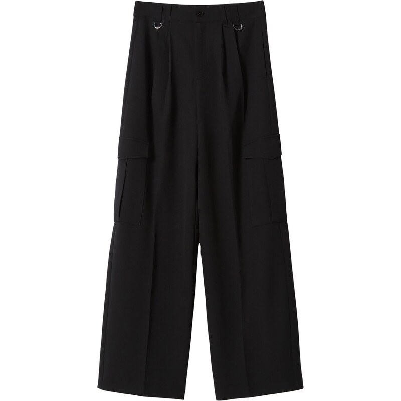 Bershka Kalhoty se sklady v pase černá