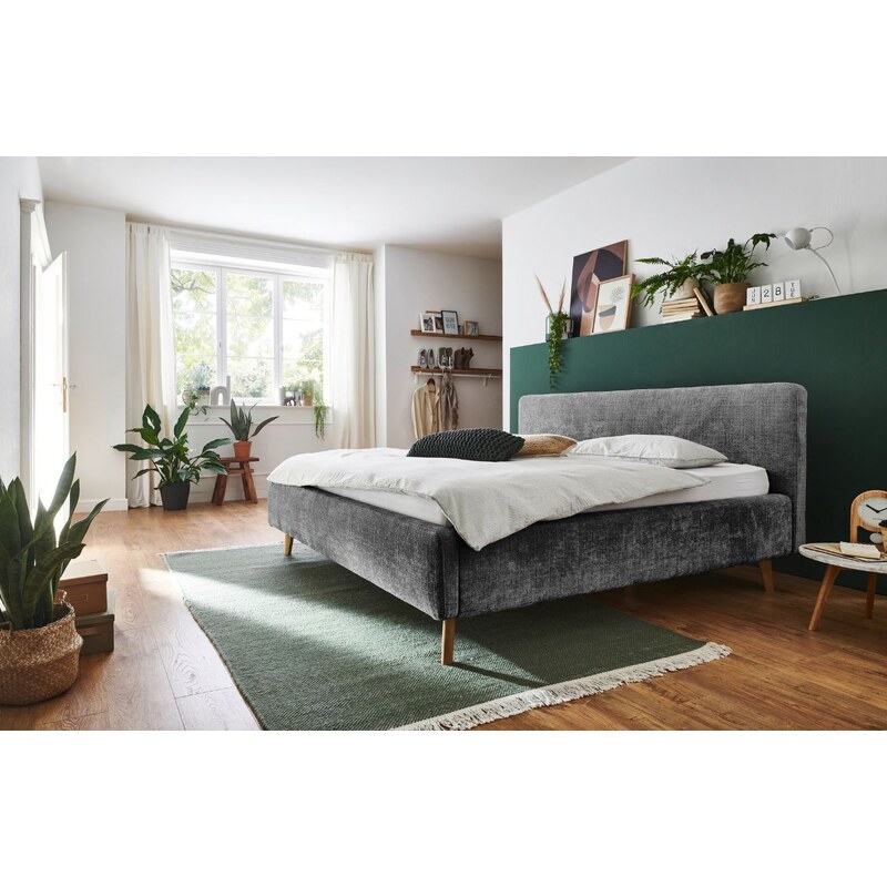Antracitově šedá látková dvoulůžková postel Meise Möbel Mattis 140 x 200 cm s úložným prostorem