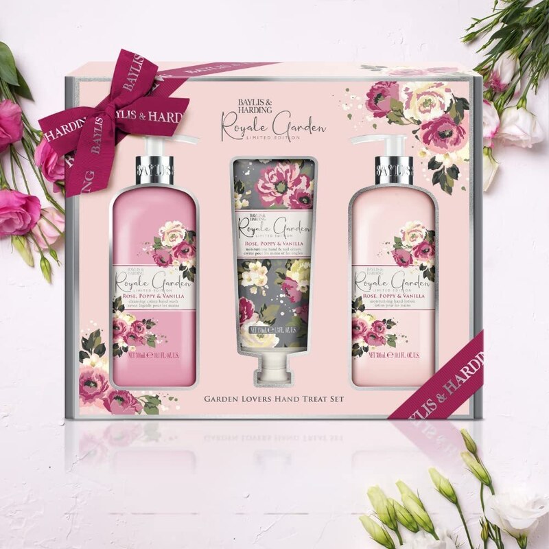 Sada kosmetiky pro péči o ruce Baylis & Harding Rose, Poppy & Vanilla – růže, mák a vanilka, 3 ks