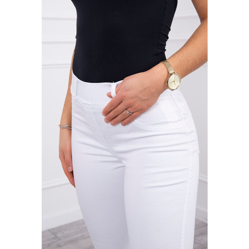 K-Fashion Džínové kalhoty s mašlí bílé