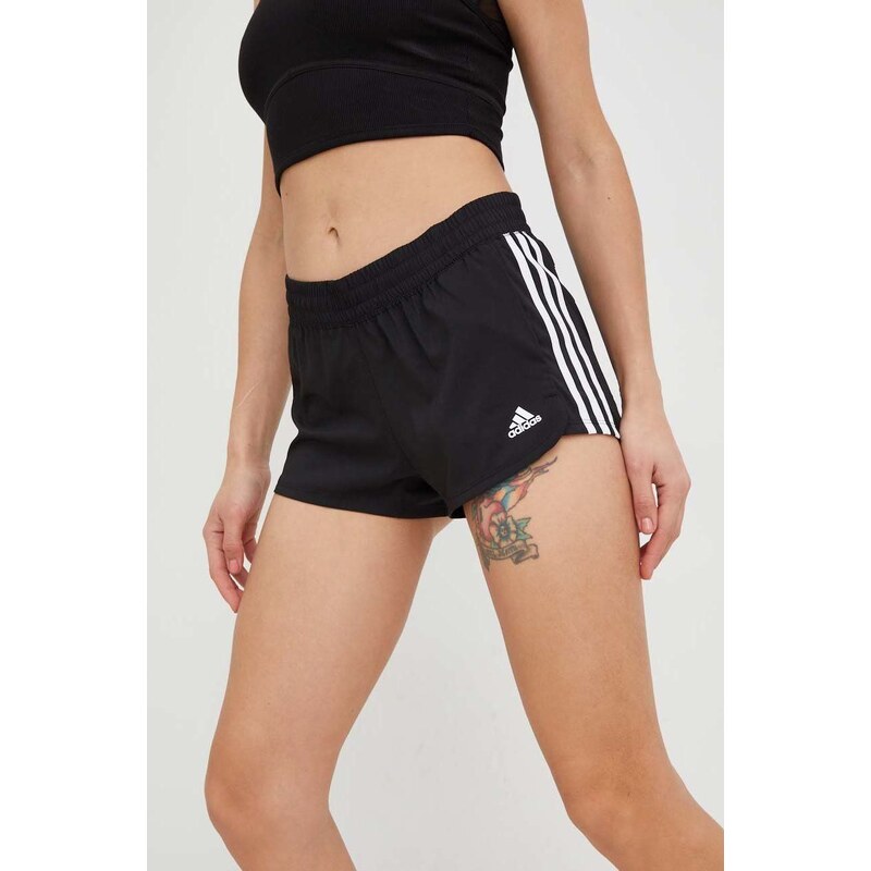 Tréninkové šortky adidas Performance Pacer dámské, černá barva, s potiskem, medium waist