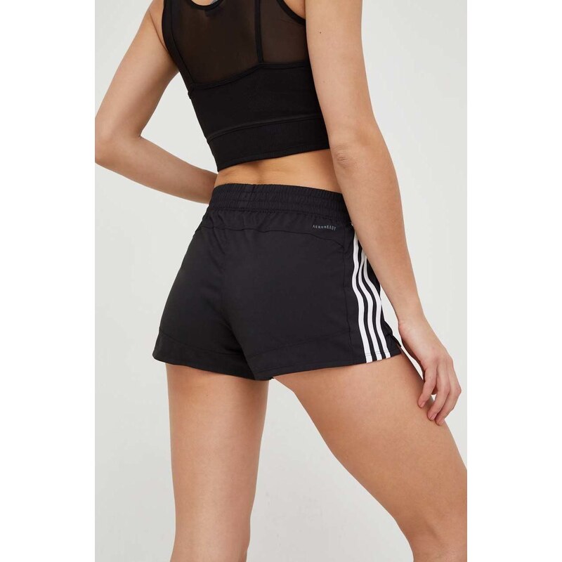 Tréninkové šortky adidas Performance Pacer dámské, černá barva, s potiskem, medium waist