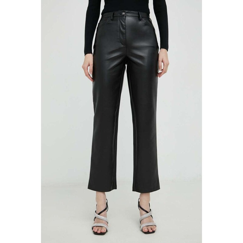 Kalhoty Guess KELLY dámské, černá barva, jednoduché, high waist, W3RA0M WF8P0