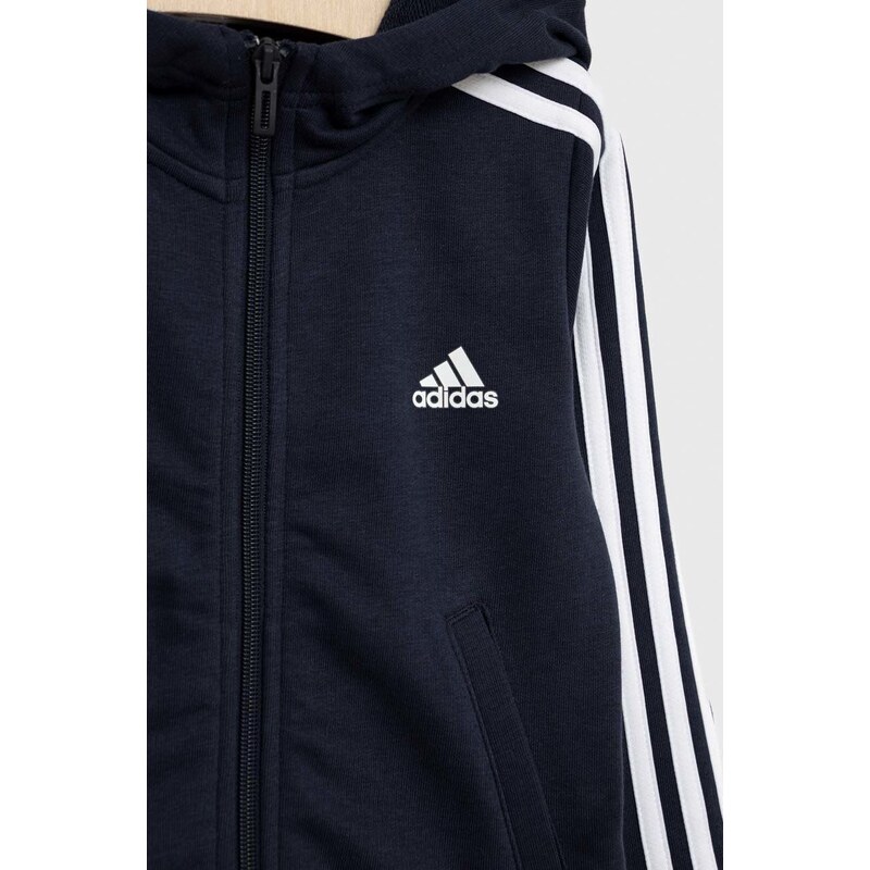 Dětská mikina adidas G 3S FZ tmavomodrá barva, s kapucí, s aplikací