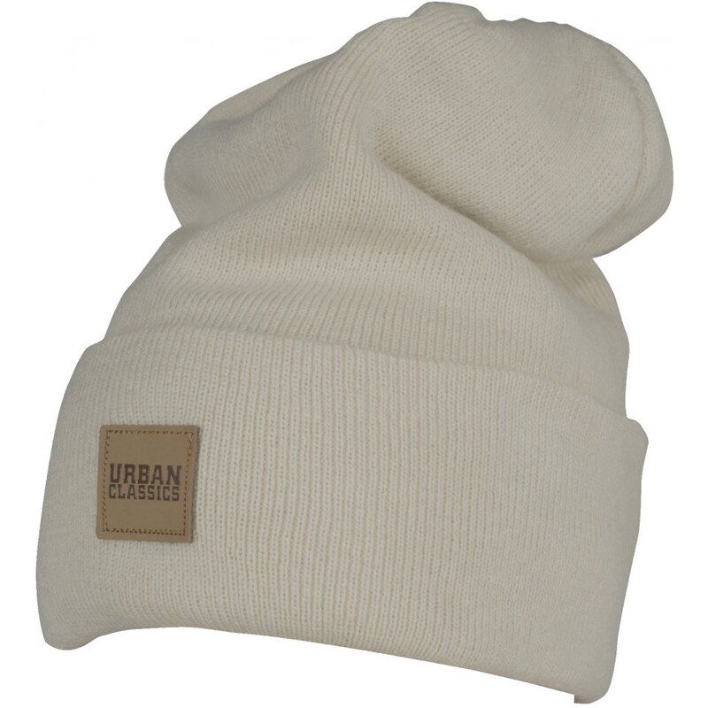 Čepice Urban Classics Leatherpatch Long Beanie - sand