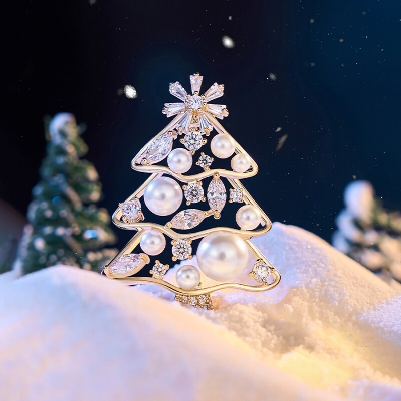Éternelle Vánoční perlová brož se zirkony Christmas Tree 11 - vánoční 107619434