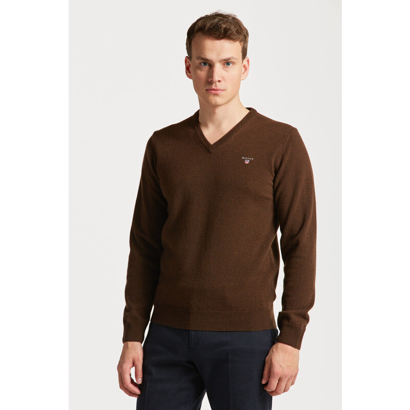 SVETR GANT SUPERFINE LAMBSWOOL V-NECK hnědá M