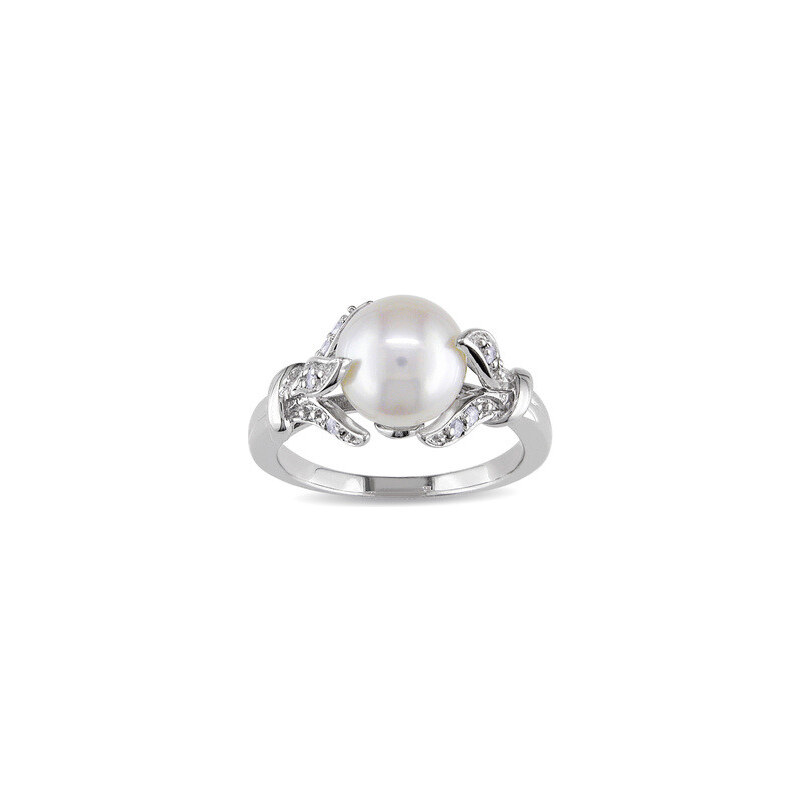 Prsten ze stříbra se sladkovodní perlou a diamanty