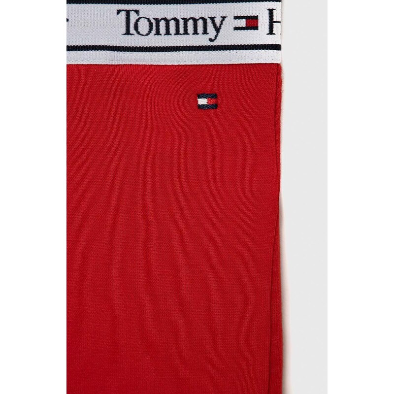 Dětské legíny Tommy Hilfiger červená barva, hladké