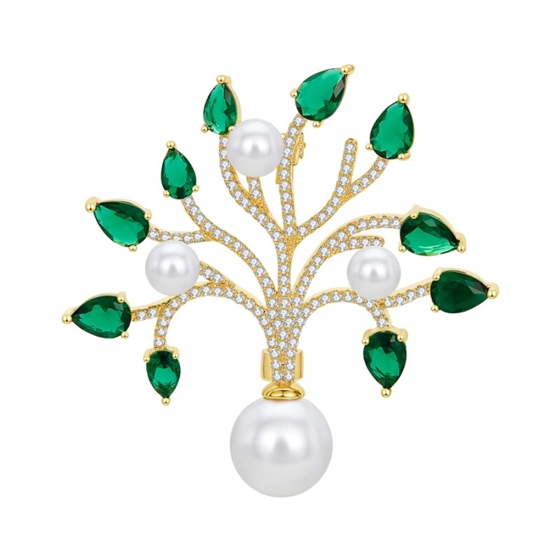 Éternelle Luxusní brož s perlou a zirkony Strom života
