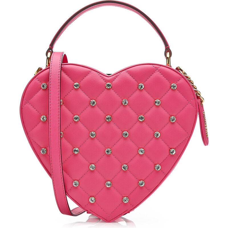 Moschino Crystal Heart Leather Shoulder Bag